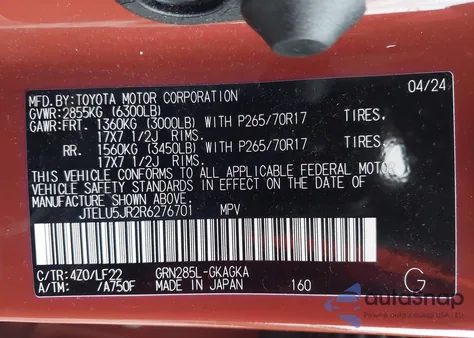 2024 Toyota 4Runner Trd Pro from USA, damaged, VIN JTELU5JR2R6276701